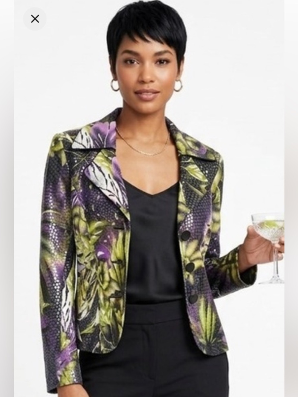 Joseph Ribkoff, Glam! Long sleeved, Purple & Green Floral print blazer size 10.